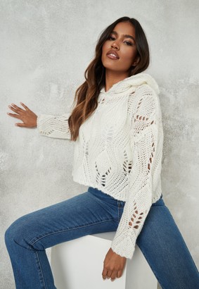 Missguided White Knit Pointelle Hoodie
