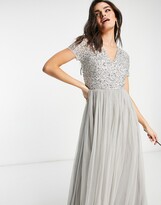 Thumbnail for your product : Maya Bridesmaid v neck short sleeve delicate sequin maxi dress in soft grey