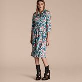 Thumbnail for your product : Burberry Watercolour Rose Print Cotton Silk Trench Dress