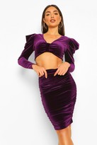 Thumbnail for your product : boohoo Petite Velvet Knot Front Top and Skirt Co-Ord