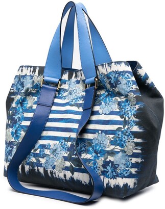 Alberta Ferretti Striped Floral-Print Tote Bag