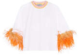 Thumbnail for your product : Prada Feather-trimmed Cotton-jersey T-shirt