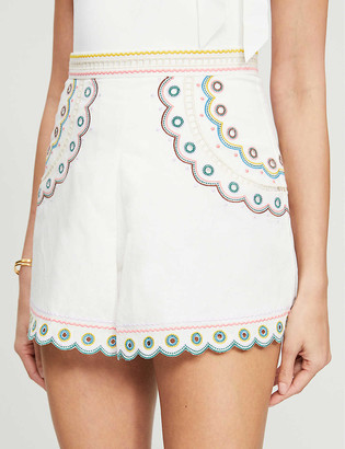 Zimmermann Peggy embroidered linen and cotton-blend shorts