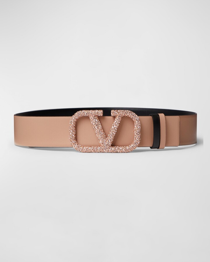 VLogo Signature Reversible Crystal & Leather Belt, 40mm