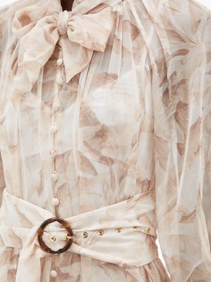 Zimmermann Super Eight Palm Tree-print Belted Chiffon Dress - Cream Print