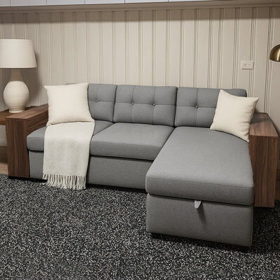 Ebern Designs Sectional Sofa With Storage Chaise, Convertible Corner Couch, Handrail