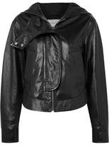 Cédric Charlier - Hooded Glossed Textured-leather Jacket - Black