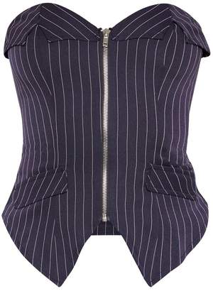 PrettyLittleThing Navy Pinstripe Bandeau Zip Front Corset Long Top
