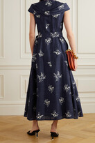 Thumbnail for your product : Erdem Clarisia Belted Embroidered Linen Midi Dress - Blue