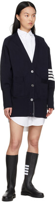 Thom Browne Navy Cotton Jersey Exaggerated Fit 4-Bar Cardigan