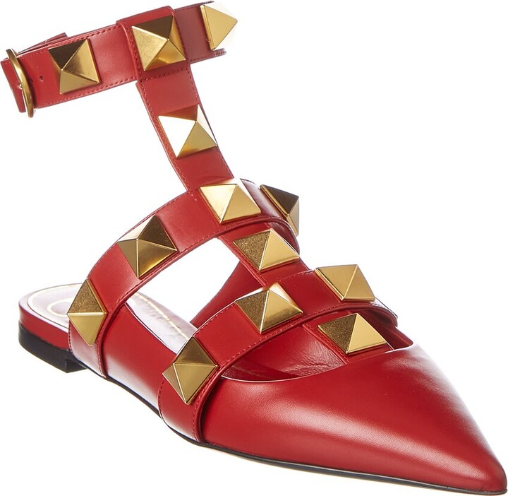 VALENTINO＞＞ローマン スタッド パンプス Flat Roman Stud Calfskin Slide Sandal for Woman in Black