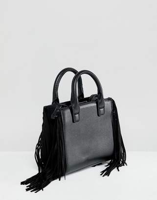 Bershka fringe black crossbody bag in black