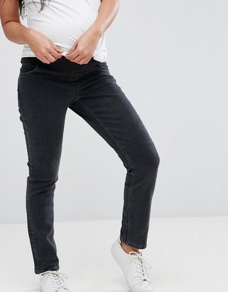 ASOS Maternity Farleigh Slim Mom Jean in Washed Black With Under The Bump Waistband