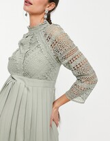 Thumbnail for your product : Little Mistress Maternity lace detail midaxi dress in sage green