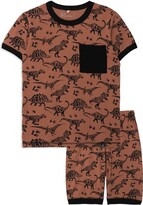 Thumbnail for your product : Deux Par Deux Organic Cotton Two Piece Short Pajama Set Chocolate Dinosaur Print - Brown