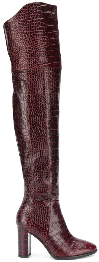 Pollini Crocodile-Effect Over-The-Knee Boots - ShopStyle