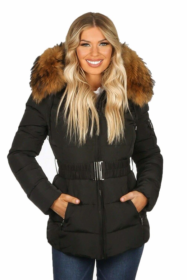 ATTENTIF PARIS Womens Parka Raccoon Fur Quilted Coat -11 Colours - Sizes  8-14 (Dark Grey/Brown Fur 14) - ShopStyle