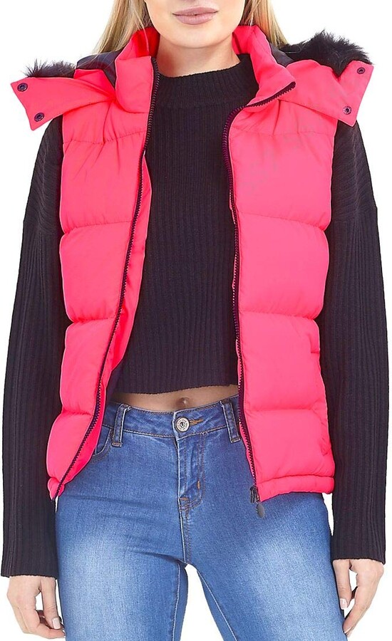 SS7 Womens Padded Gilet Bodywarmer Faux Fur Jacket Neon Pink - ShopStyle