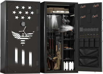 HTOCINQ 29 Gun Safe With Led Light, Password Lock & 180° Open Door Panel Organizer - Large Rifle And Shotgun Cabinet With Removable Shelf, Pistol Pockets, Sil