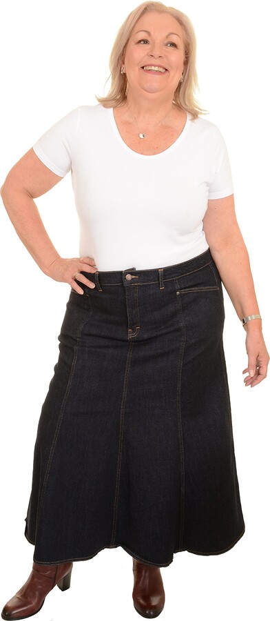 Ice Cool Ladies Plus Size Long Flared Indigo Stretch Denim Maxi Skirt Sizes  14 to 26 (16 [30″]) - ShopStyle