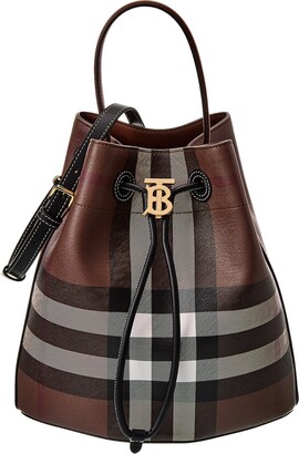 Burberry Tb Small E-Canvas & Leather Bucket Bag - ShopStyle