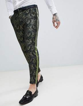 ASOS Edition EDITION skinny crop suit trousers in green jacquard