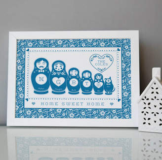 Pepper Print Shop Personalised Cross Stitch Russian Doll Family Print
