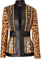 Thumbnail for your product : Balmain Leather/Leopard Print Haircalf Chain Embellished Jacket