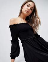 Thumbnail for your product : ASOS Design Off Shoulder Sundress with Shirring and Balloon Sleeves