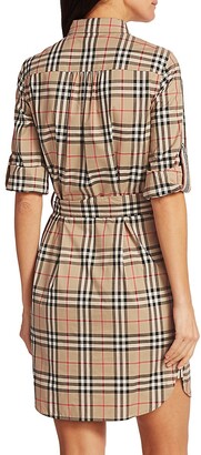 Burberry★素敵！Giovanna Camel Rolling Sleeve Dress $1050 NWOT Burberry Giovanna Beige Check Plaid Shirtdress