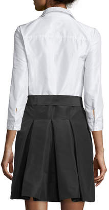 Carolina Herrera 3/4-Sleeve Colorblock Trench Dress, White/Black