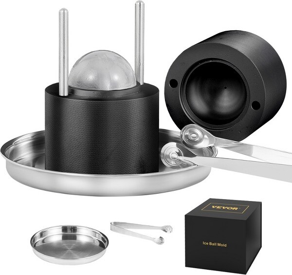 VEVOR Ice Ball Press, 2.4" Ice Ball Maker, Aircraft Al Alloy Ice Ball Press Kit for 60mm Ice Sphere, Ice Press with Tong and Drip Tray, for Whiskey
