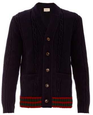 Gucci Contrast-trim cable-knit wool cardigan