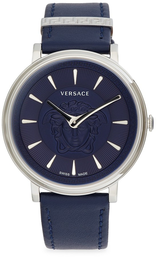 Versace Stainless Steel Leather Strap Watch - ShopStyle