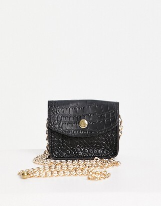 Truffle Collection micro mini croc belt bag with chain in black