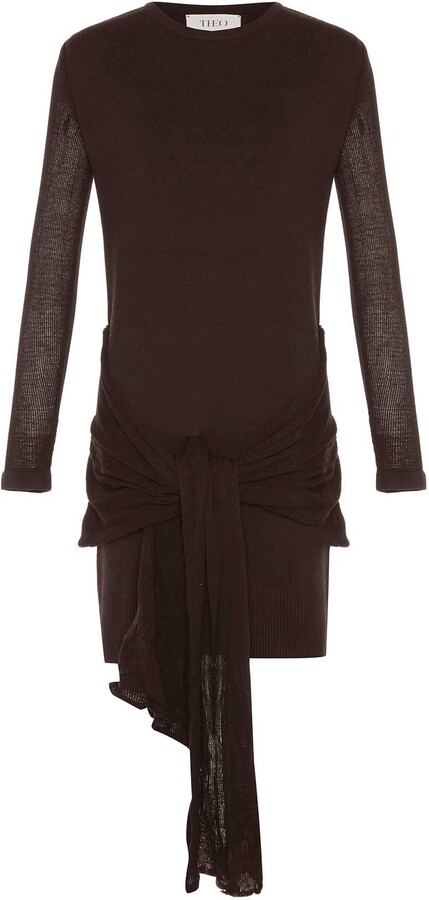 THEO The Label Nomia Sheer Sleeve Draped Front Dress