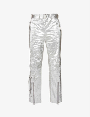 Helmut Lang Metallic straight-leg high-rise shell trousers - ShopStyle Pants