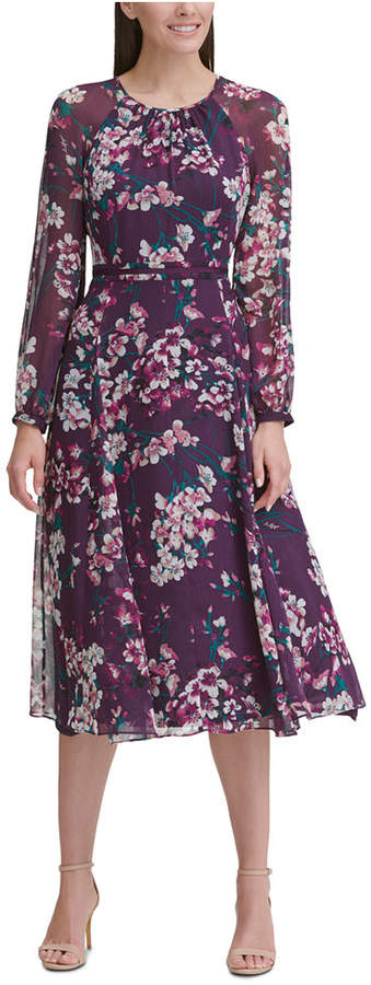 tommy hilfiger corsage print chiffon midi dress