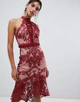 Thumbnail for your product : True Decadence high neck peplum hem lace pencil dress in berry