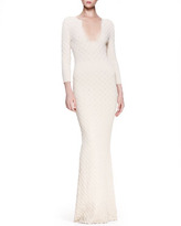 Thumbnail for your product : Alexander McQueen Ribbed Leaf Knit Gown, Cream