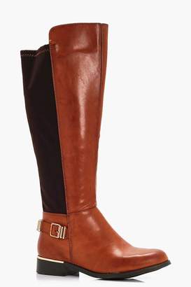 boohoo Betsy Buckle Trim Knee High Riding Boots
