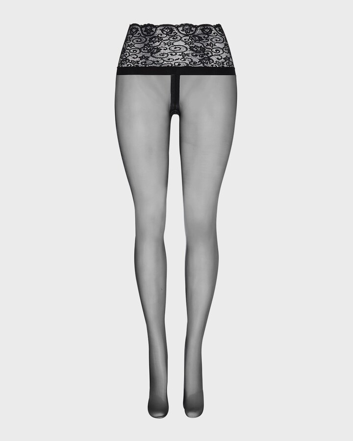 Sexy Sheer Lace-Waist Tights