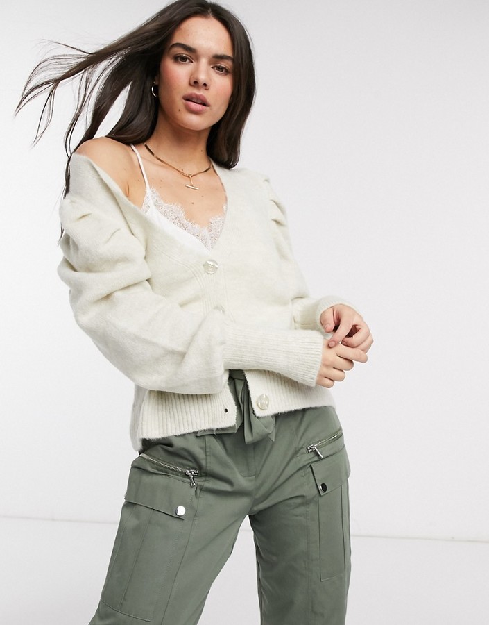 Stradivarius knit cardigan in beige ShopStyle