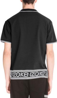 Kenzo Logo-Hem Polo Shirt w/Contrast Tipping, Black