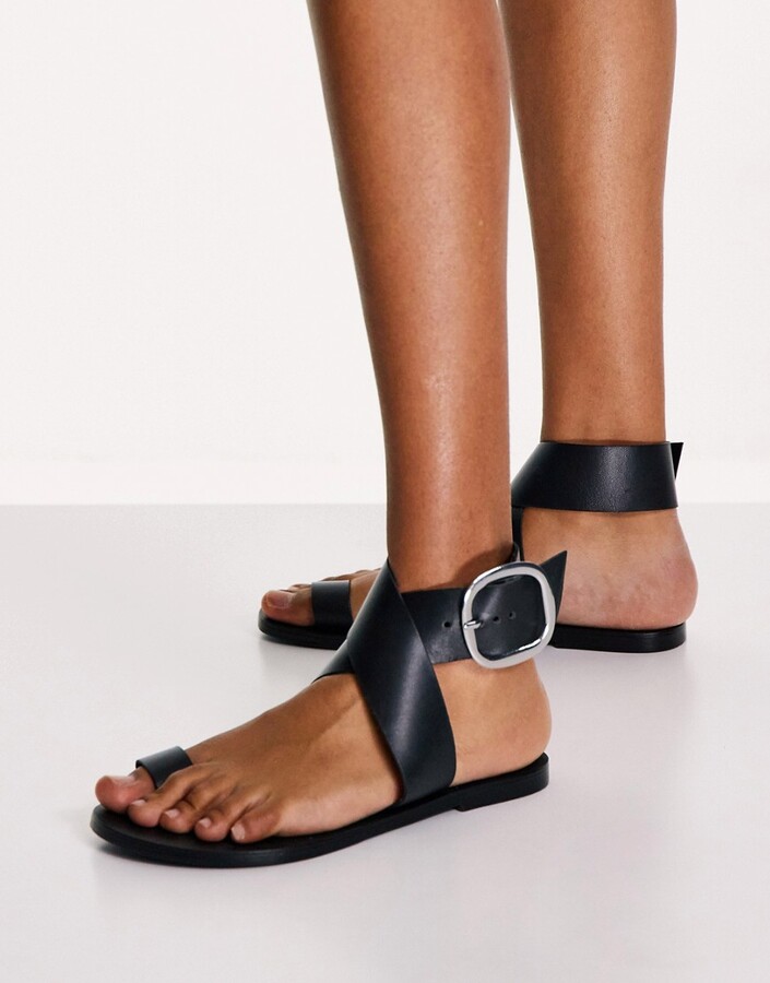designer black flat sandals
