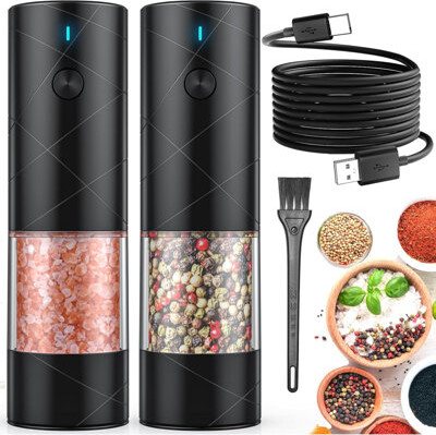 Textiles Hub Electric Salt And Pepper Grinder Set USB Rechargeable With Warm LED Light Adjustable Coarseness Lidaop Capacity Automatic Salt Pepper Mill Grinder Fo