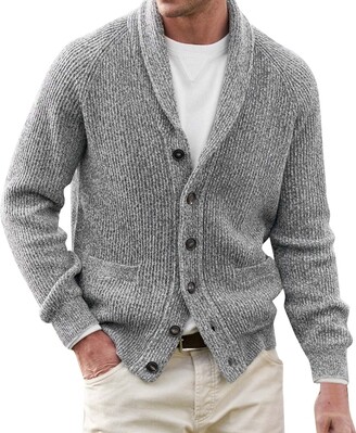 Generic Men's Cardigan Sweater Slim Fit Button Up Knitwear Buttons Closure  Jumper Slim Fit Cable Knit Button Up Cotton Sweater with Pockets Shawl  Collar Jacket - ShopStyle