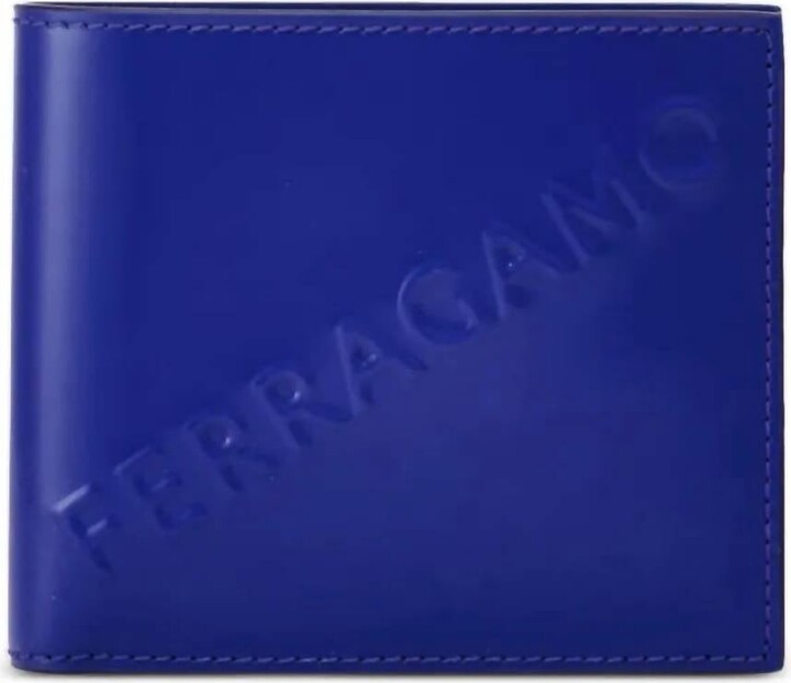 Ferragamo Men's Embossed Logo Leather Bifold Wallet In Lapis