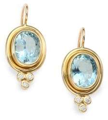 Temple St. Clair Classic Color Aquamarine, Diamond & 18K Yellow Gold Oval Drop Earrings