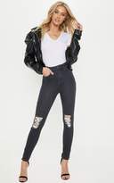 Thumbnail for your product : PrettyLittleThing Grey Knee Rip 5 Pocket Skinny Jean